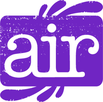 Purple background with white letters: A. I. R.